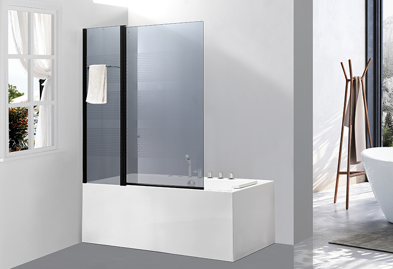 542-8 5/6mm Black Shower Glass Tub Screen With Linteo Bar